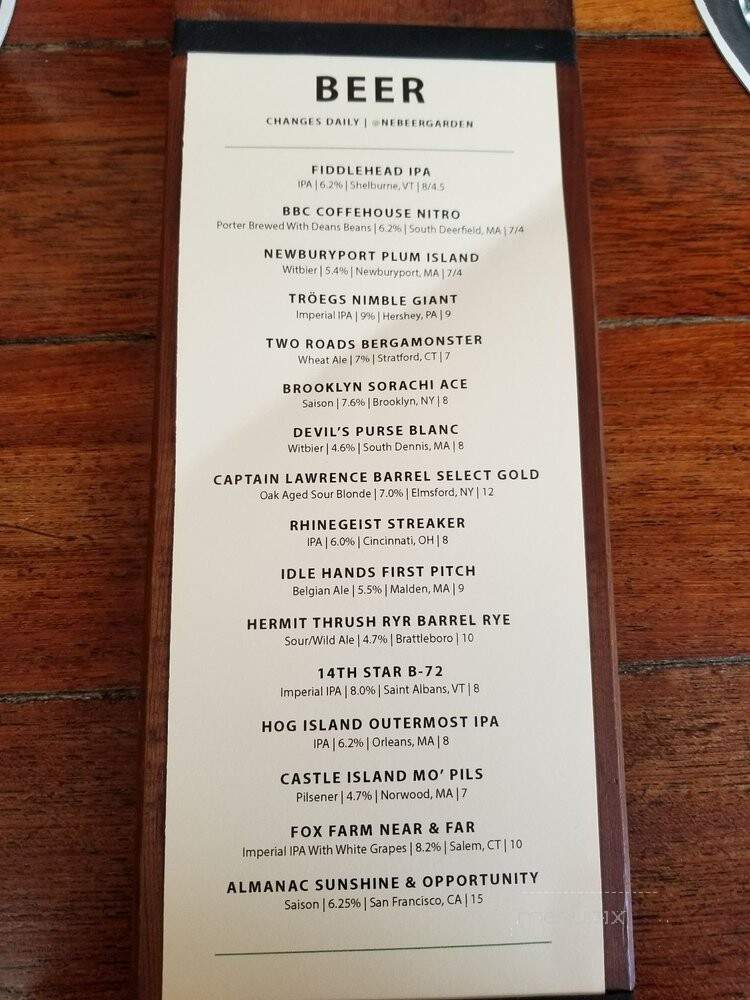 Noreast Beer Garden - Provincetown, MA menu_pic