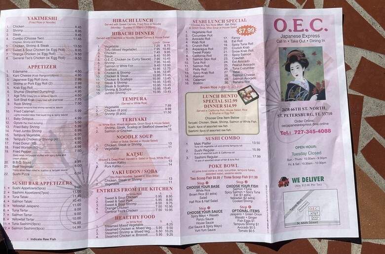 O.E.C. Japanese Express - St Petersburg, FL menu_pic