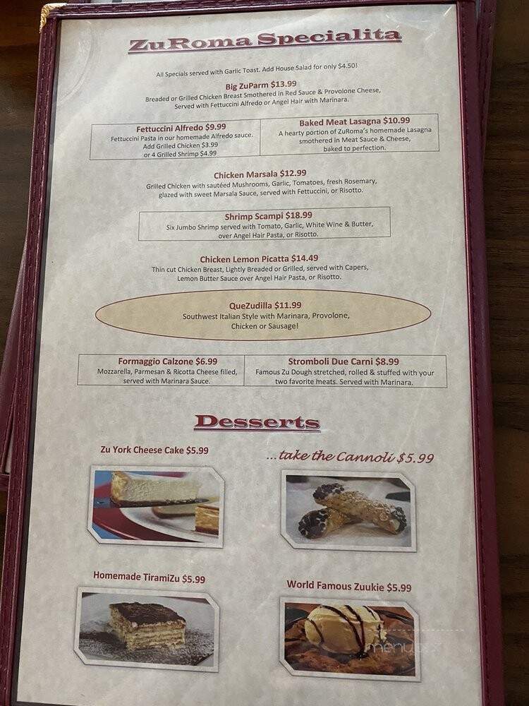 Zuroma Bar and Grill - North Richland Hills, TX menu_pic