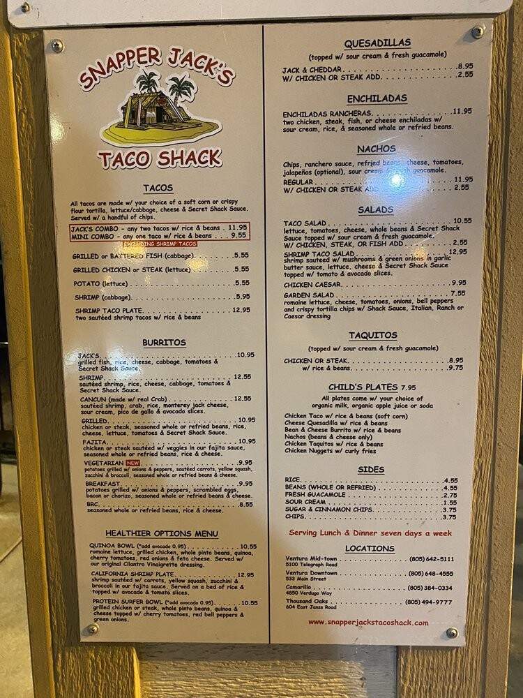 Snapper Jack's Toco Shack - Thousand Oaks, CA menu_pic