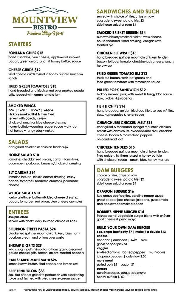 The Mountview Restaurant - Robbinsville, NC menu_pic