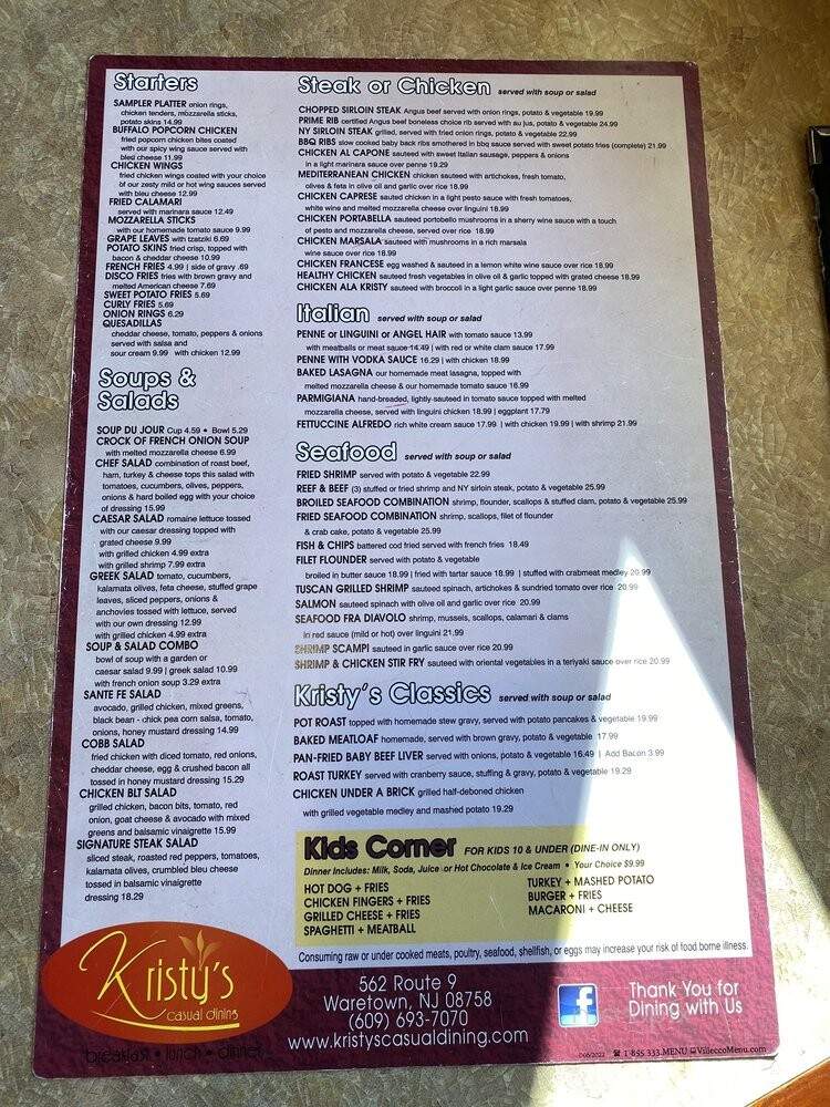 Kristy's Casual Dining - Ocean, NJ menu_pic