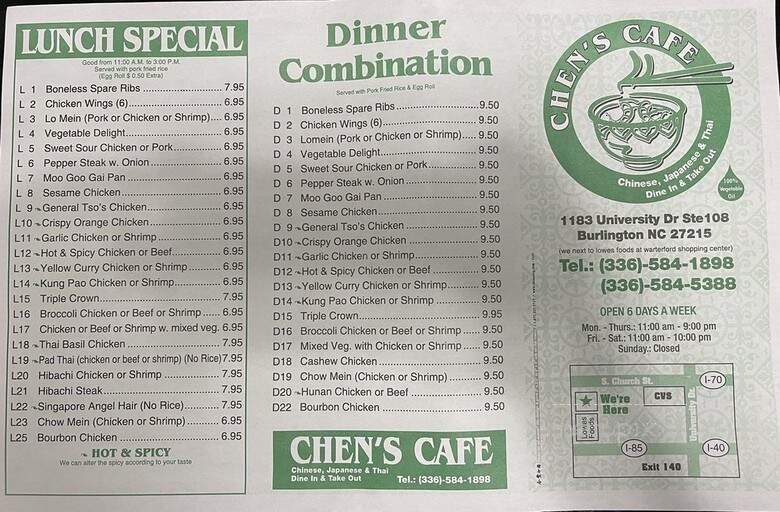 Chen's Cafe - Burlington, NC menu_pic