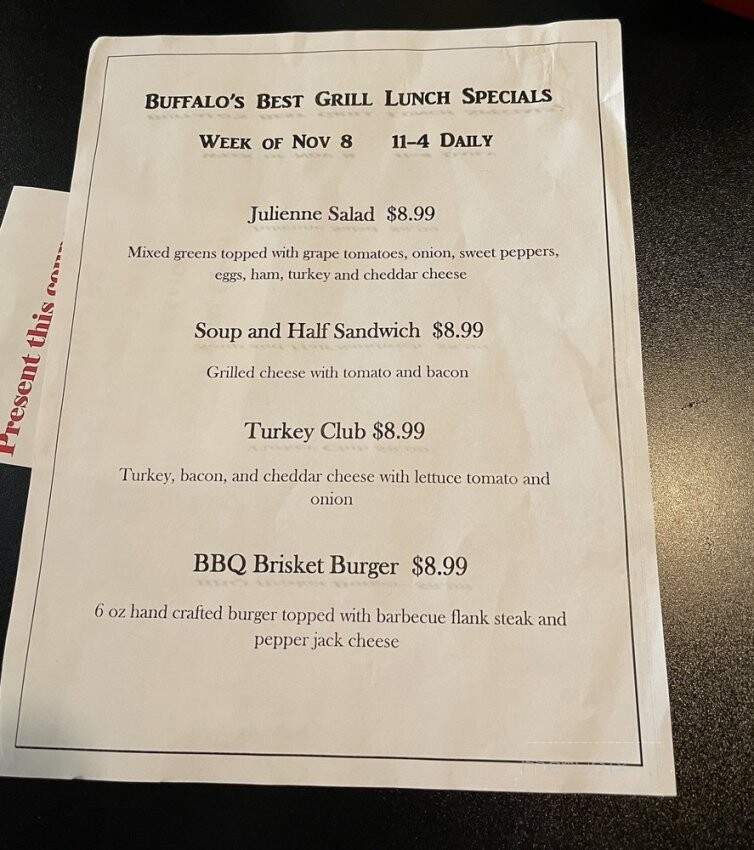 Buffalo's Best grill - Orchard Park, NY menu_pic