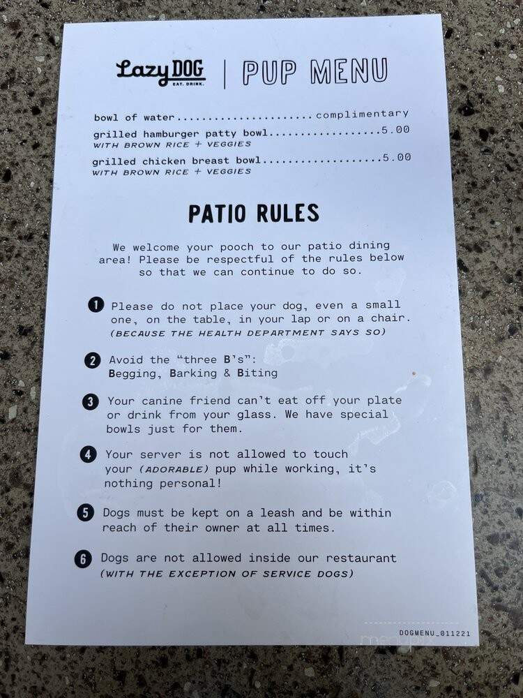 Lazy Dog Cafe - West Covina, CA menu_pic