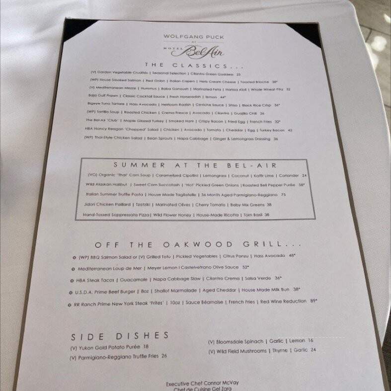 Wolfgang Puck at Hotel Bel-Air - Los Angeles, CA menu_pic