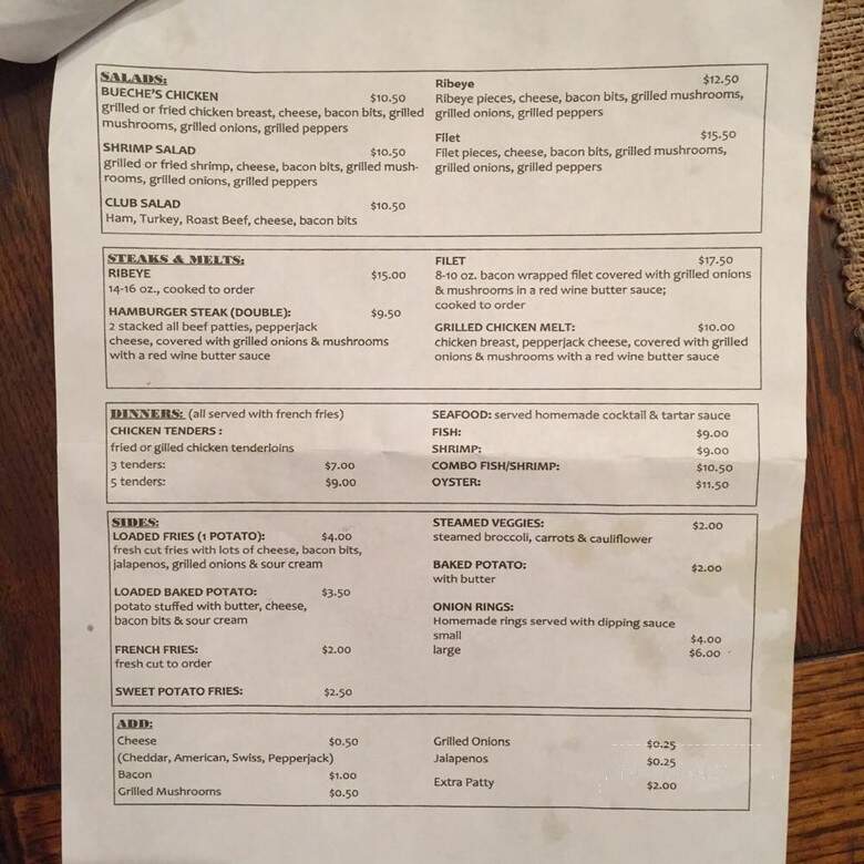Bueche's Bar Grill - Jarreau, LA menu_pic