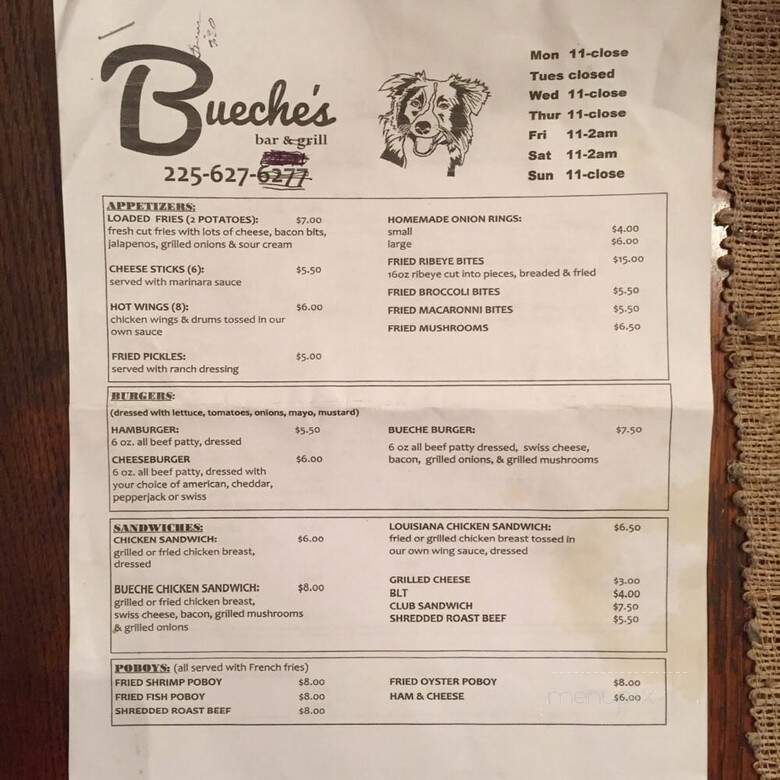 Bueche's Bar Grill - Jarreau, LA menu_pic