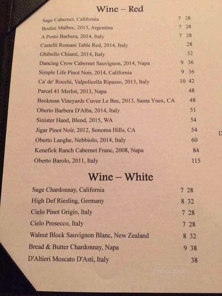 Sage Restaurant - Chesterton, IN menu_pic