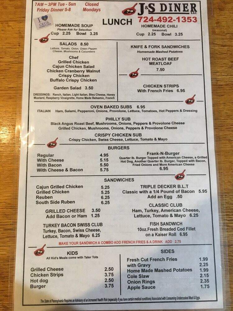 JS Diner - Bridgeville, PA menu_pic