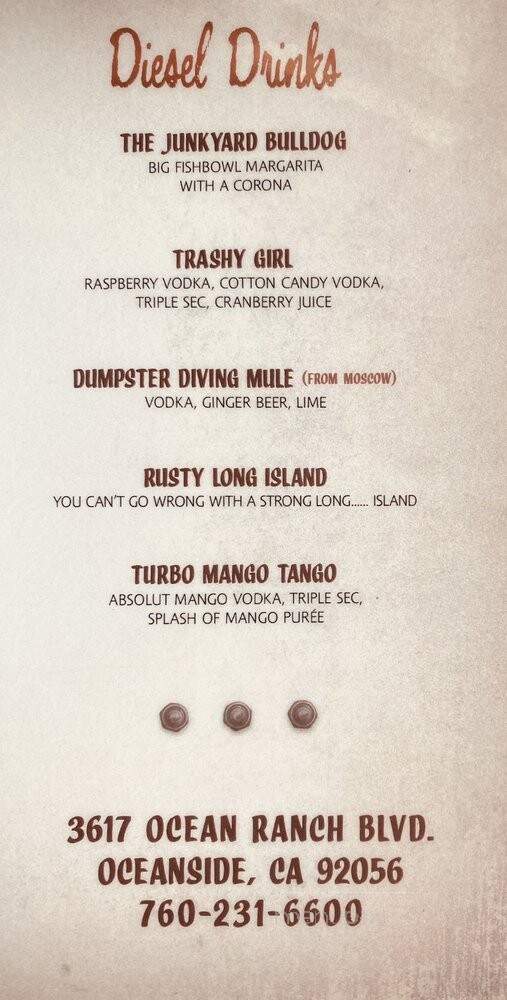 The Junkyard Grill and Sports Bar - Oceanside, CA menu_pic