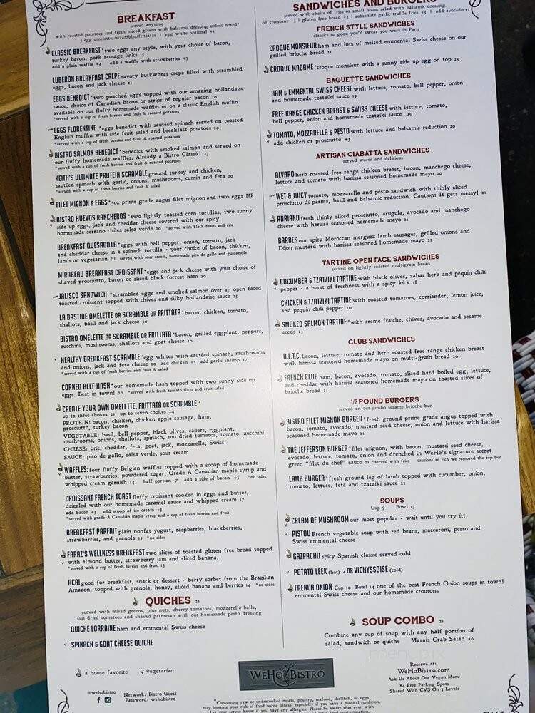 WeHo Bistro - West Hollywood, CA menu_pic