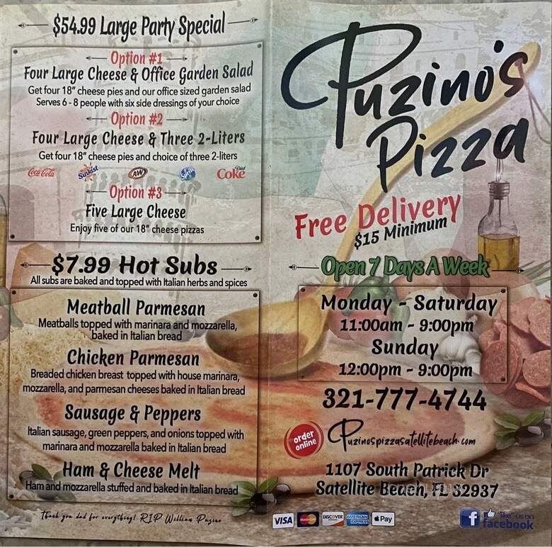 Puzino's Pizza - Satellite Beach, FL menu_pic