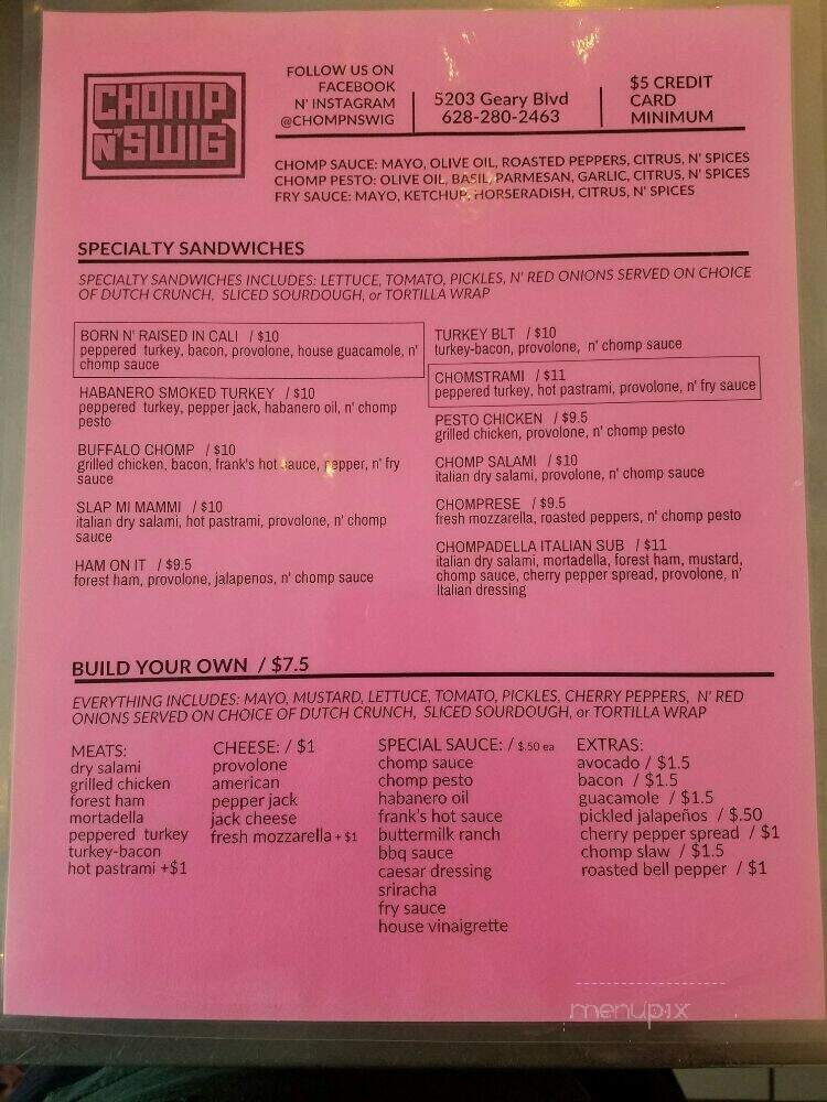 Chomp N' Swig - San Francisco, CA menu_pic