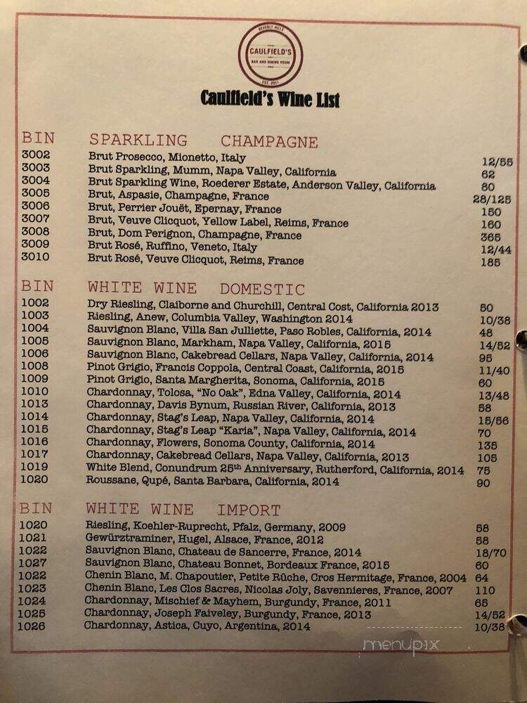 Caulfield's - Santa Monica, CA menu_pic