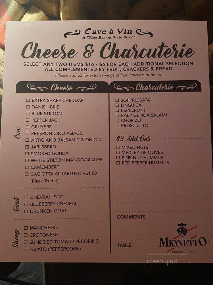 Cave A' Vin - New Haven, CT menu_pic