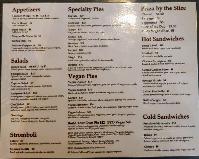 Dante's Pizzeria - Chicago, IL menu_pic