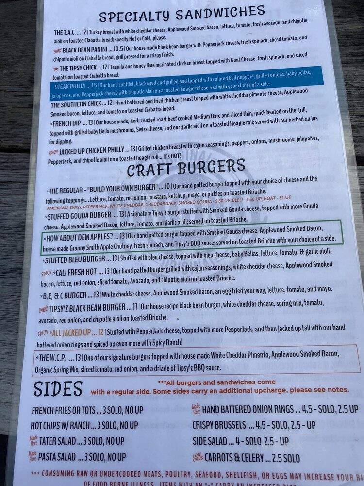 Tipsy's Grill and Tavern - High Point, NC menu_pic