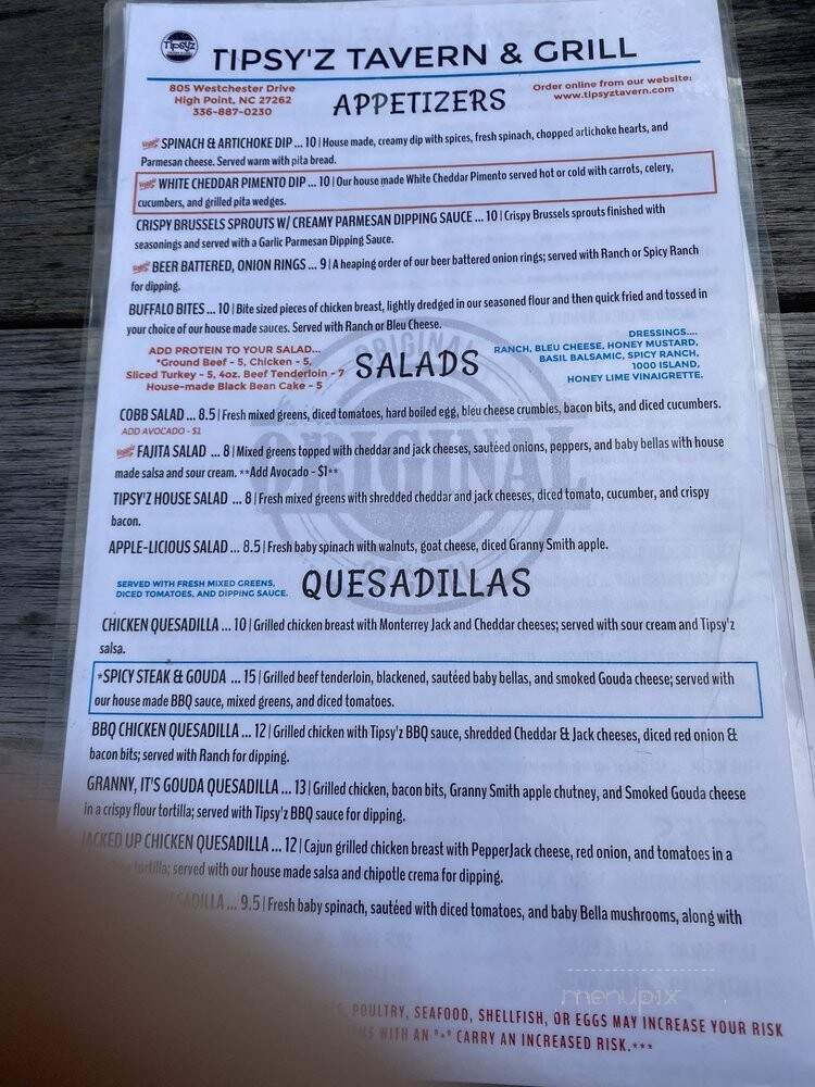 Tipsy's Grill and Tavern - High Point, NC menu_pic