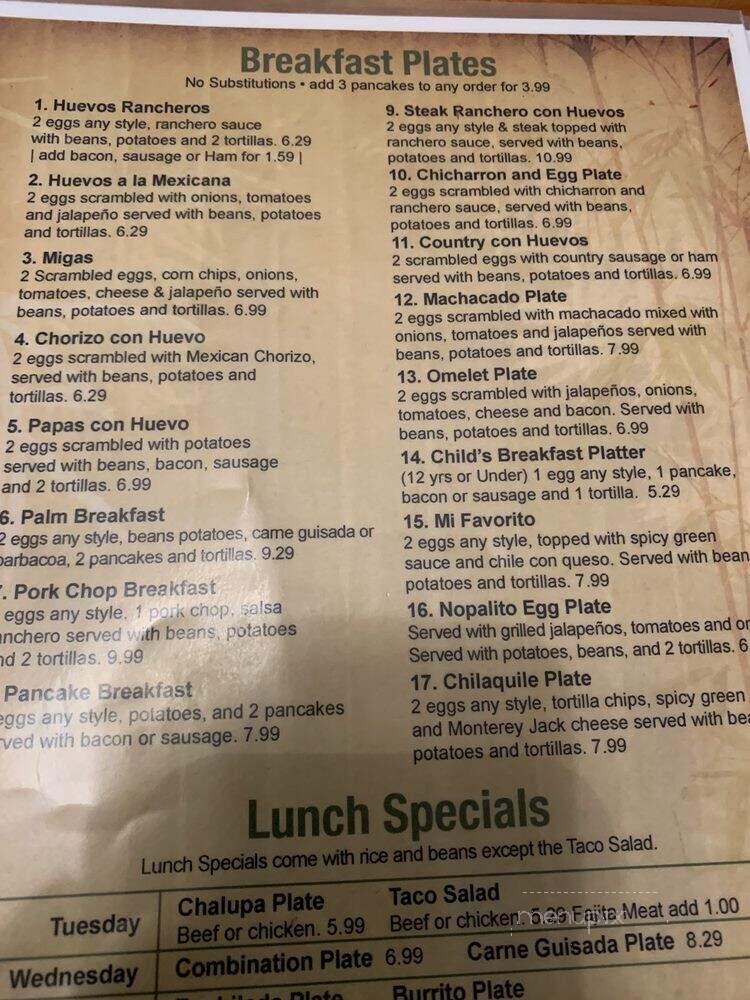 The Palm Cafe 2 - San Marcos, TX menu_pic