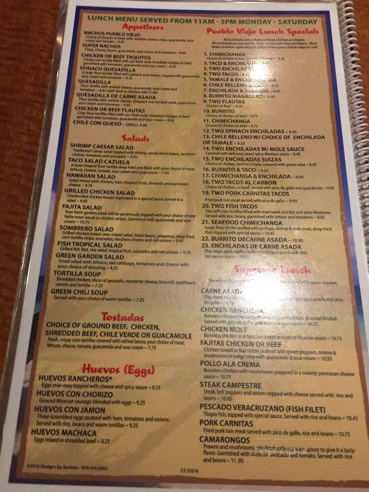 Pueblo Viejo - Colorado Springs, CO menu_pic
