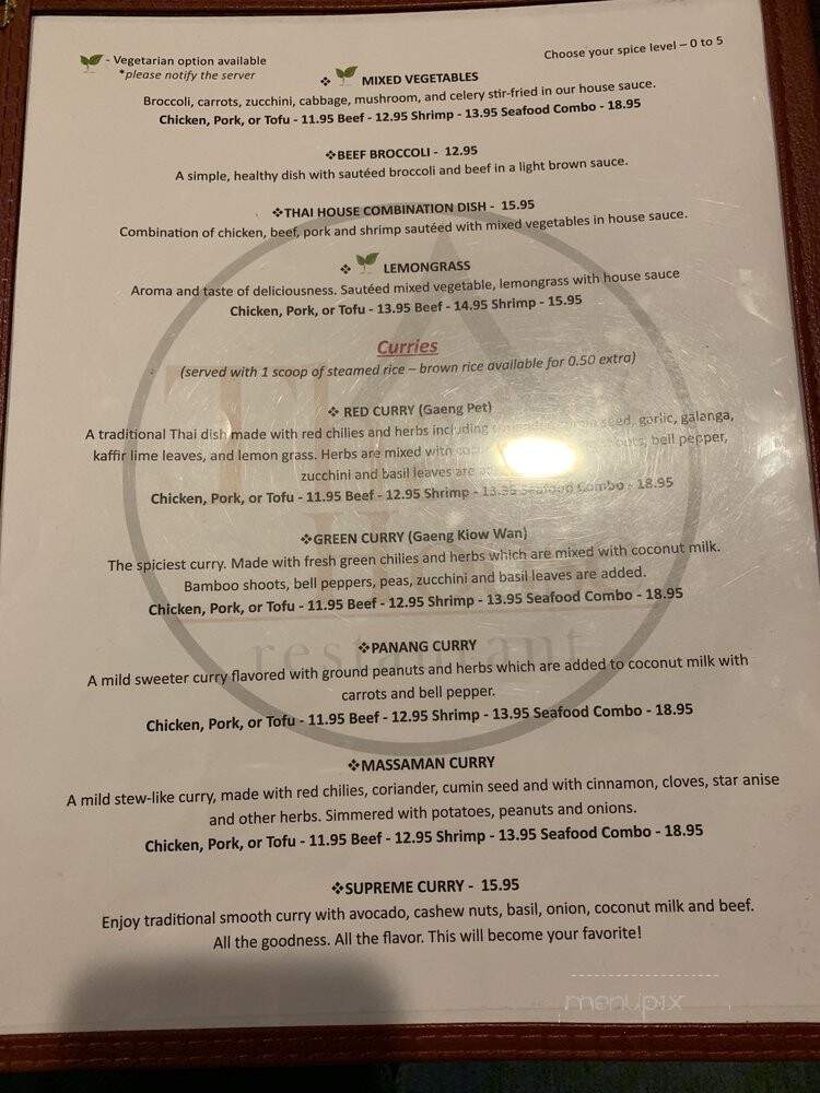 Thai House - Lacey, WA menu_pic