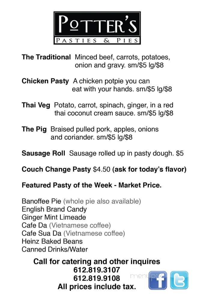 Potter's Pasties and Pies - Minneapolis, MN menu_pic