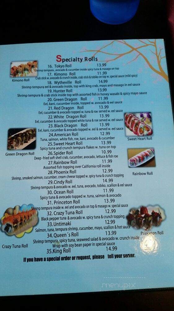 Tokyo Sushi Hibachi - Wytheville, VA menu_pic