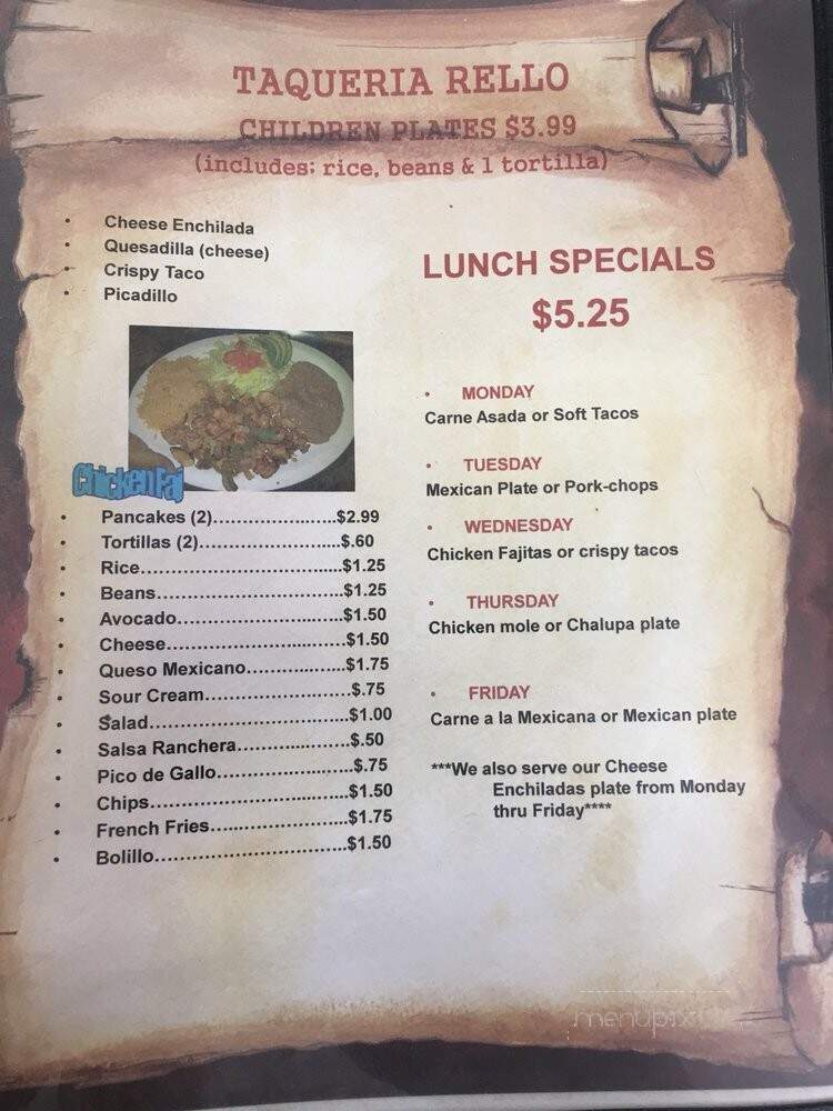 Taqueria Rello - San Antonio, TX menu_pic