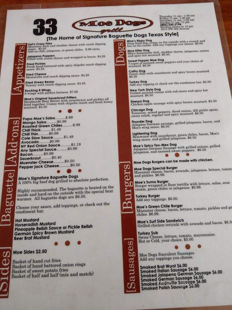 Moe Dogs Grill - Amarillo, TX menu_pic