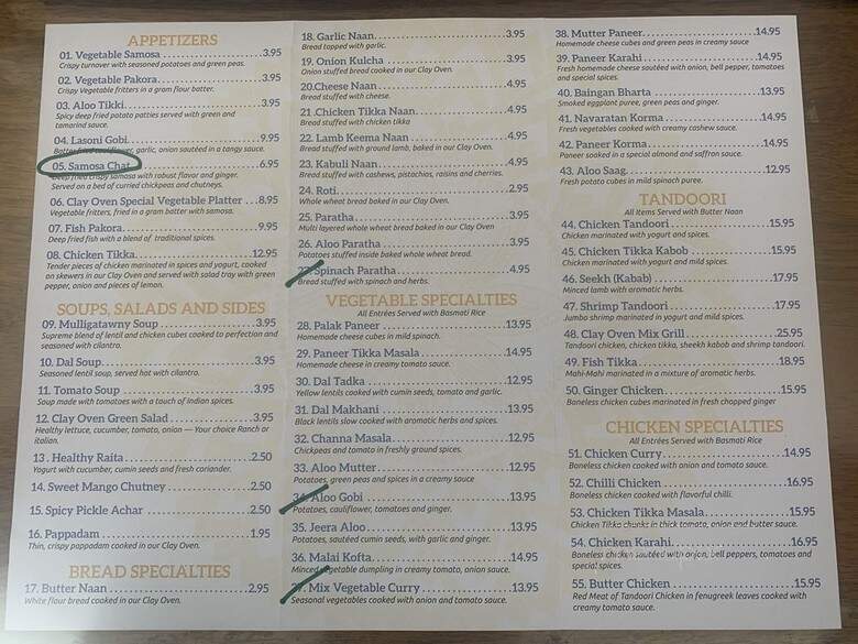 India Clay Oven Grill - Branson, MO menu_pic