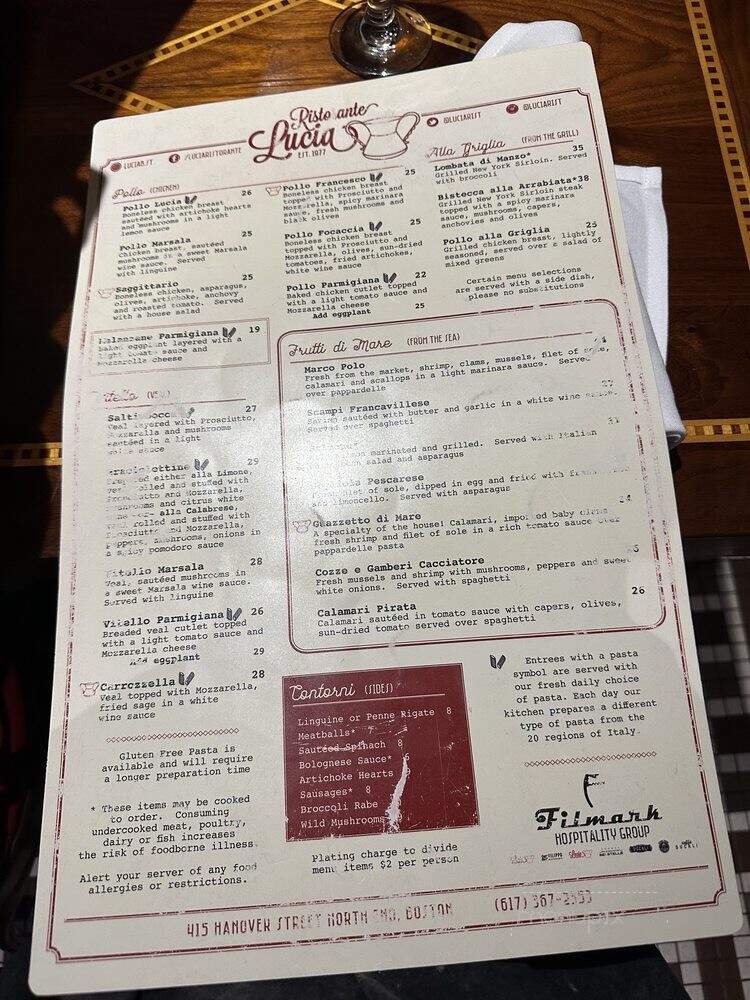 Lucias Restaurant - Boston, MA menu_pic