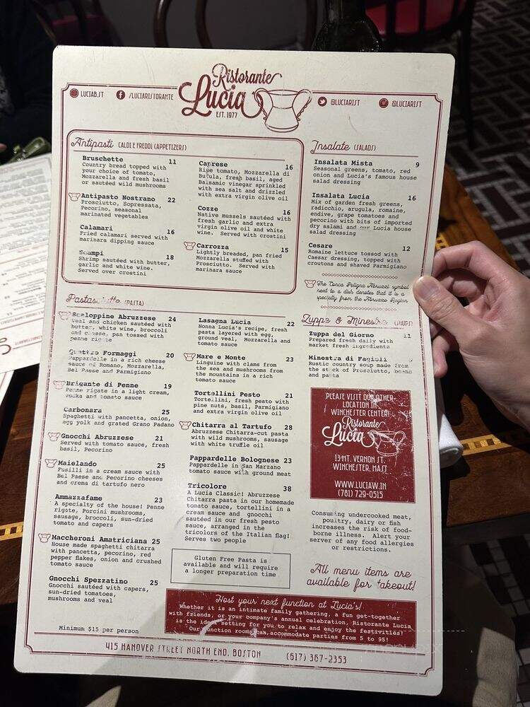 Lucias Restaurant - Boston, MA menu_pic