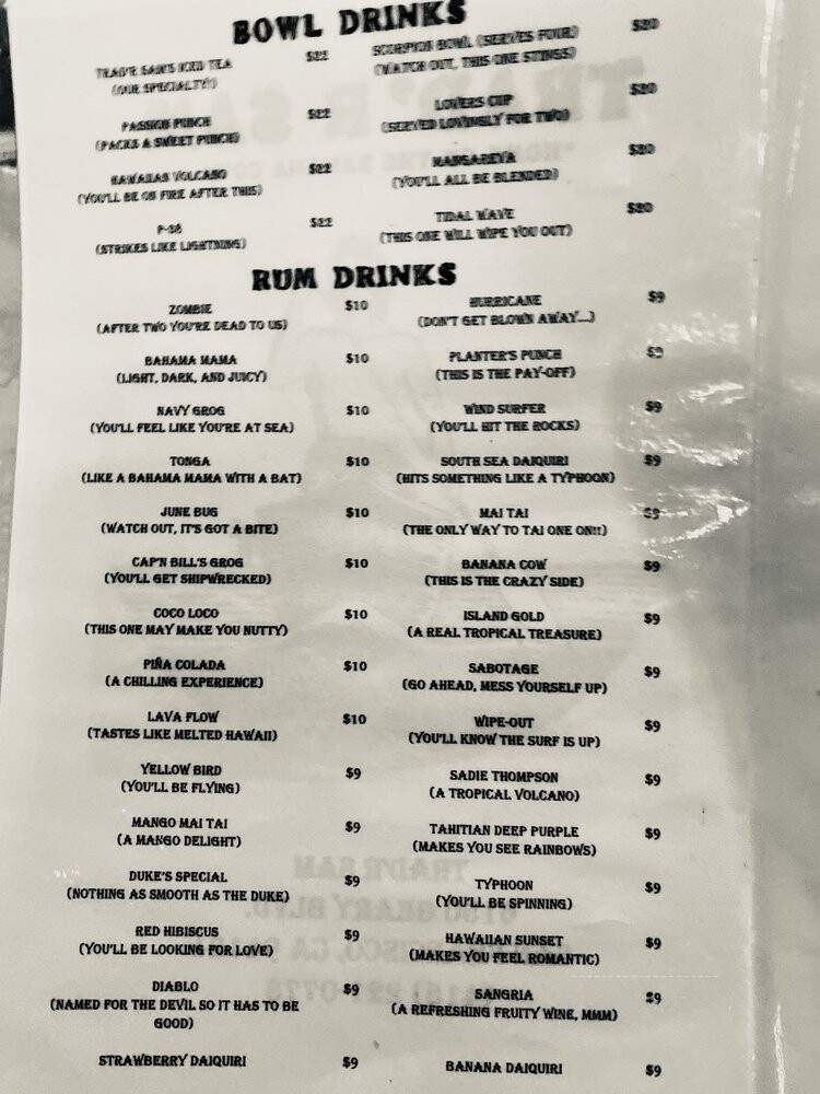 Trad'r Sam's - San Francisco, CA menu_pic