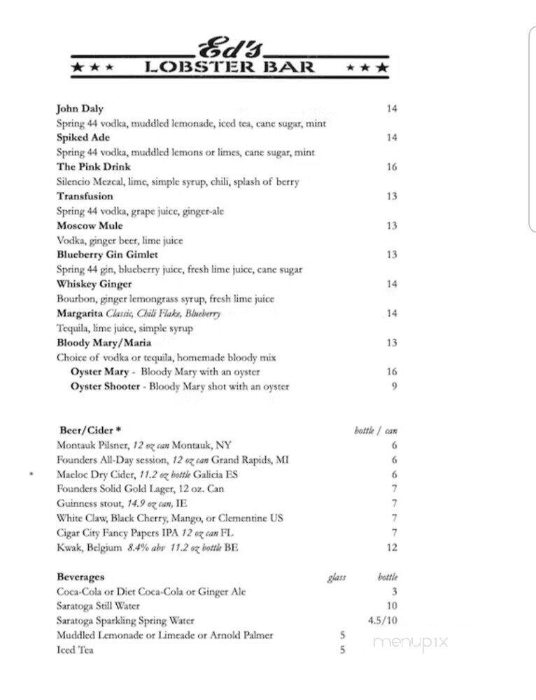 Ed's Lobster Bar Annex - New York, NY menu_pic