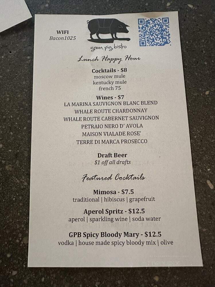 Green Pig Bistro - Arlington, VA menu_pic