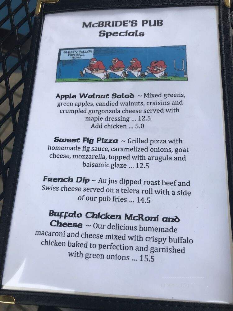 McBride's Pub - Providence, RI menu_pic