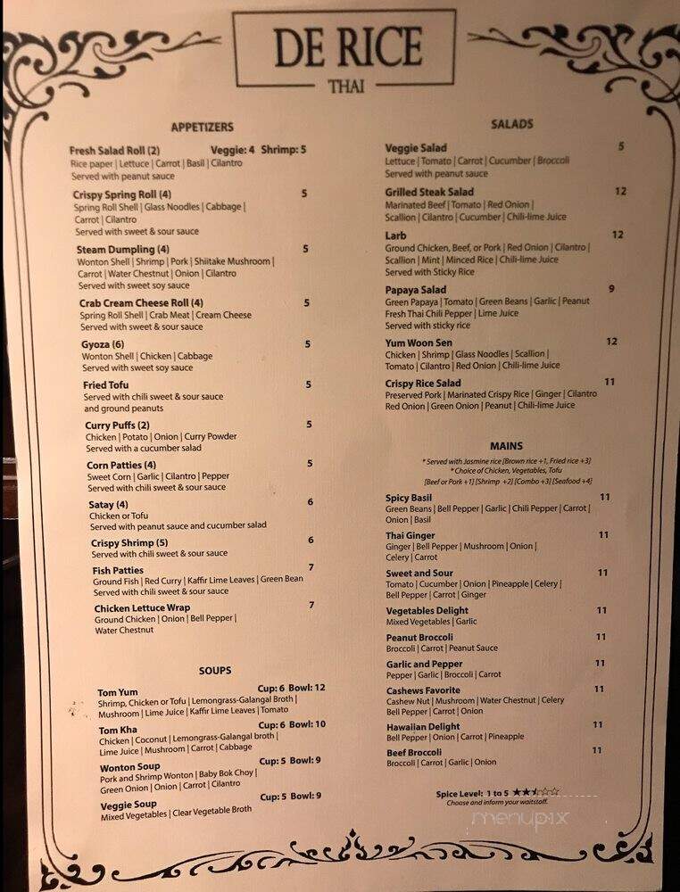 De Rice Thai Cuisine - Dallas, TX menu_pic