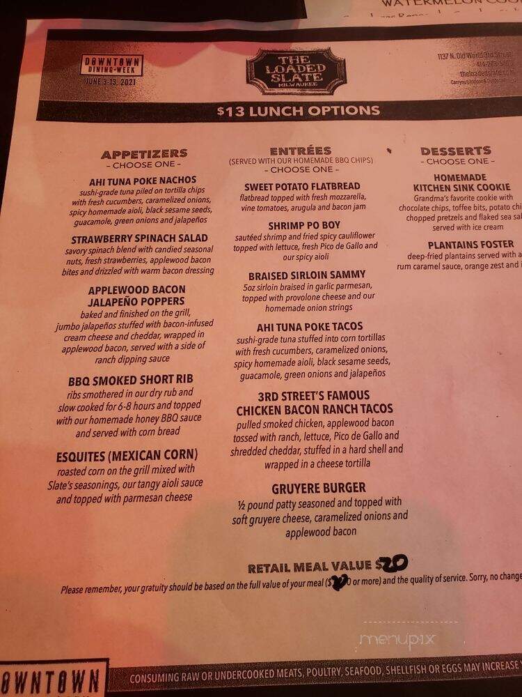 The Loaded Slate - Milwaukee, WI menu_pic