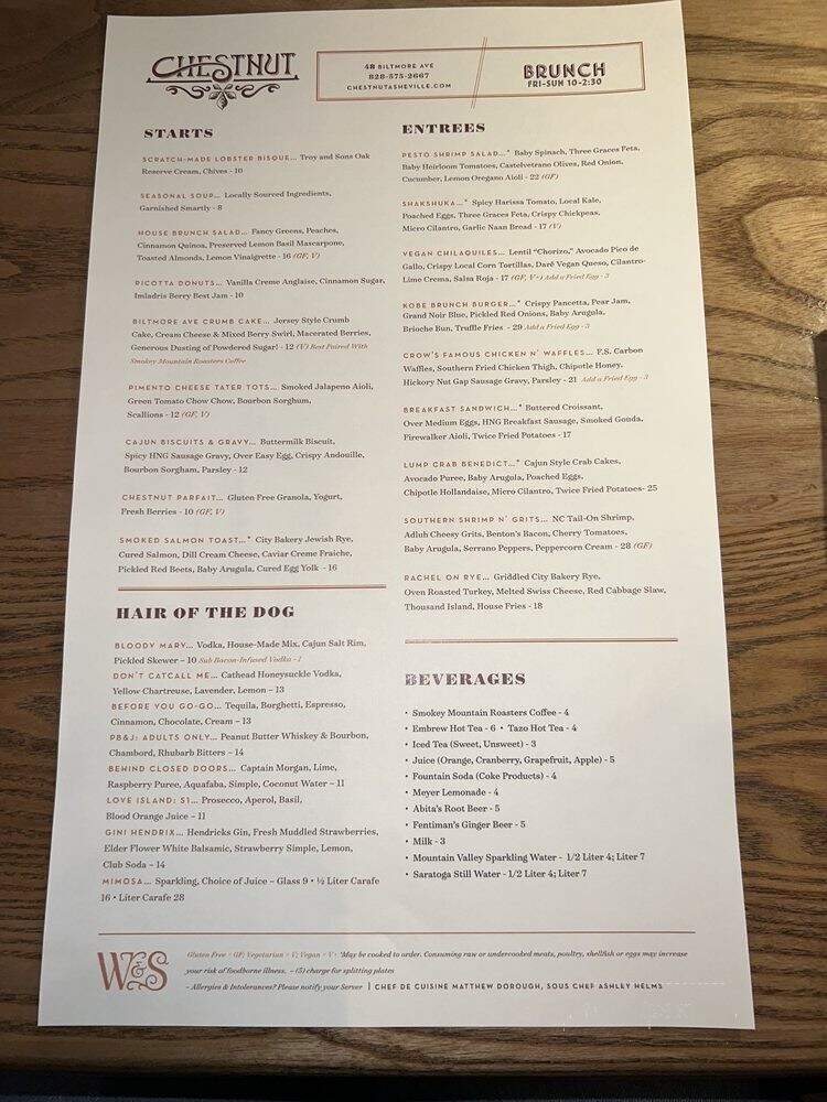 Chestnut Restaurant - Asheville, NC menu_pic