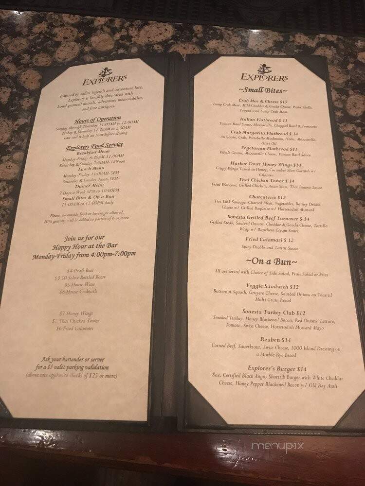 Explorers Lounge - Baltimore, MD menu_pic