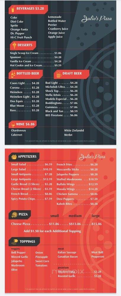 Julio's Pizza - Artesia, CA menu_pic