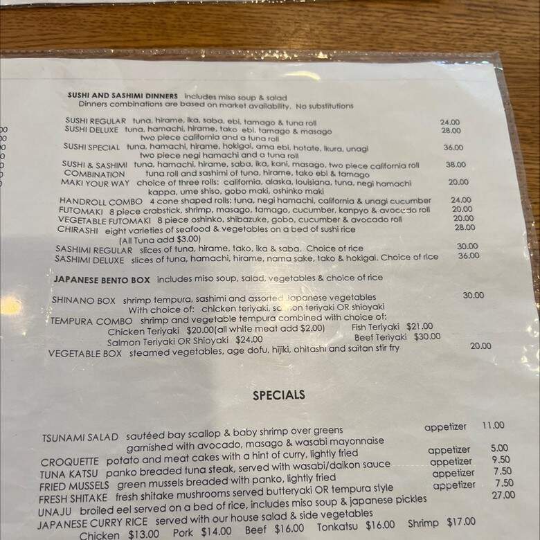 Shinano Japanese Restaurant - Cleveland, OH menu_pic