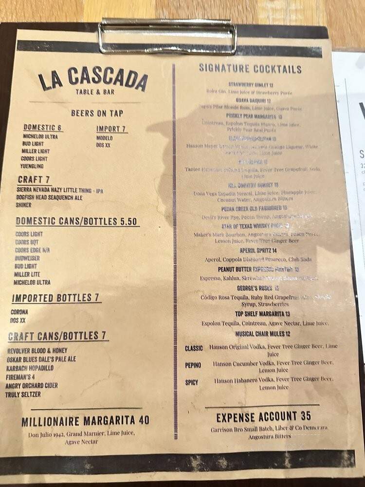La Cascada - Boerne, TX menu_pic