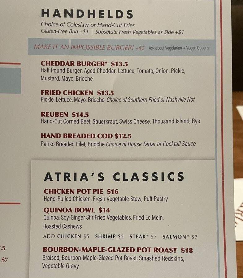 Atria's Restaurant & Tavern - Pittsburgh, PA menu_pic