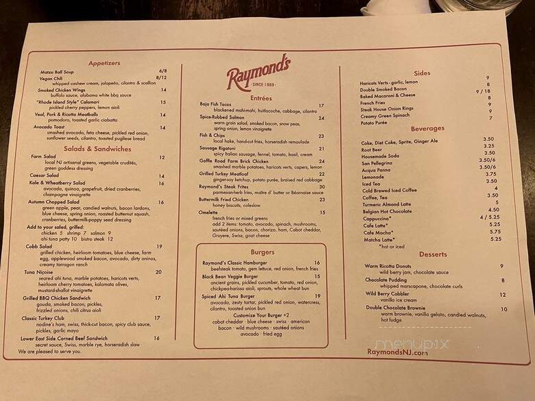 Raymond's - Trenton, NJ menu_pic
