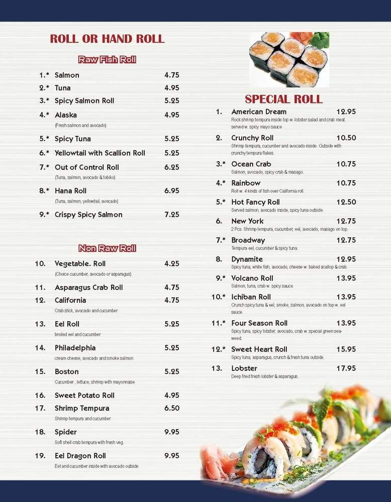 Hana Steak House - Chillicothe, OH menu_pic