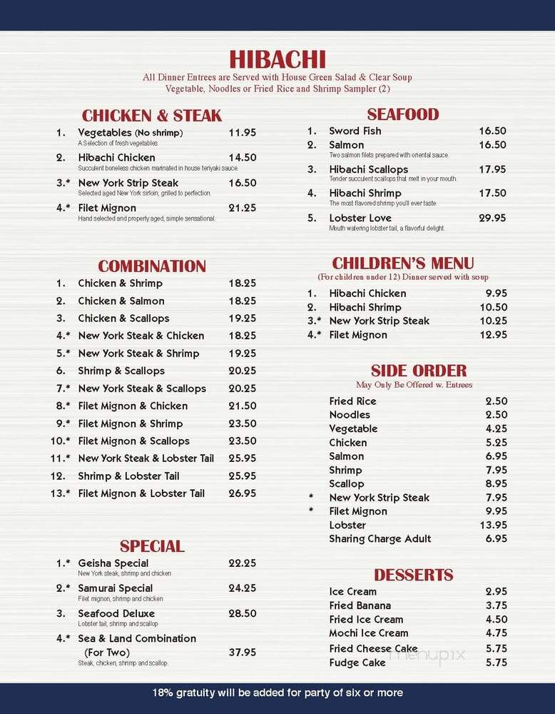 Hana Steak House - Chillicothe, OH menu_pic