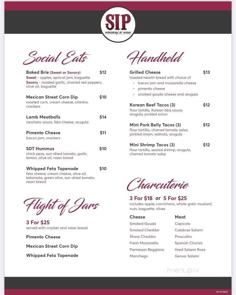 Sip Tasting Room and Rooftop Lounge - Greenville, SC menu_pic
