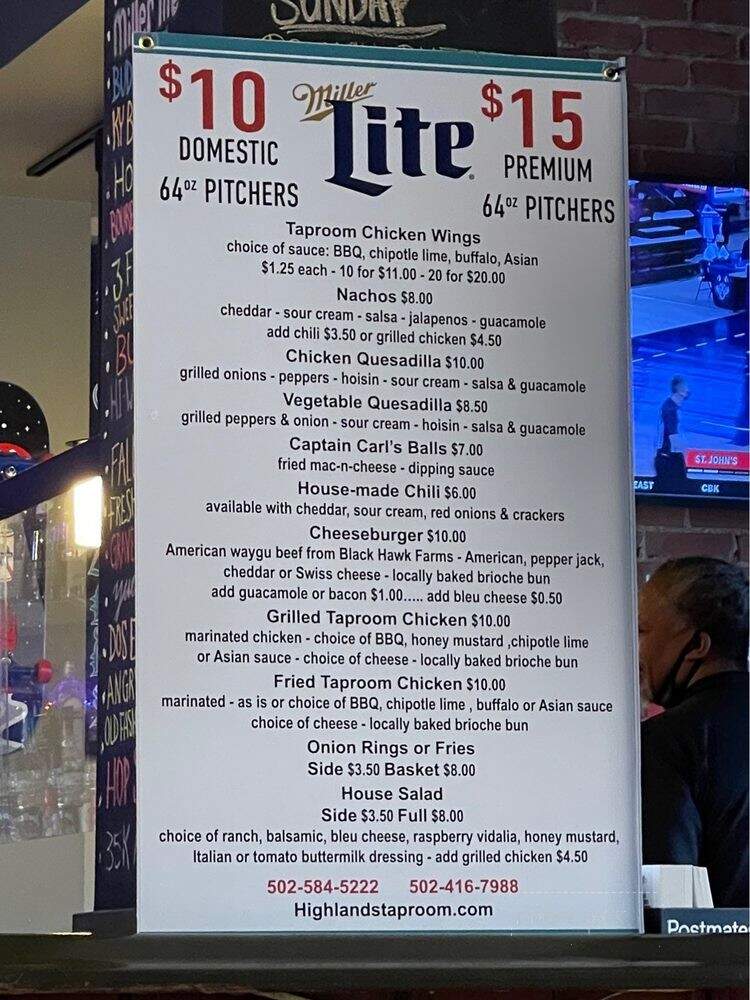 Highlands Tap Room Grill - Louisville, KY menu_pic